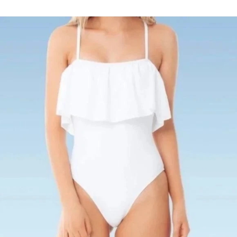 White Ruffled One Piece Swimsuit